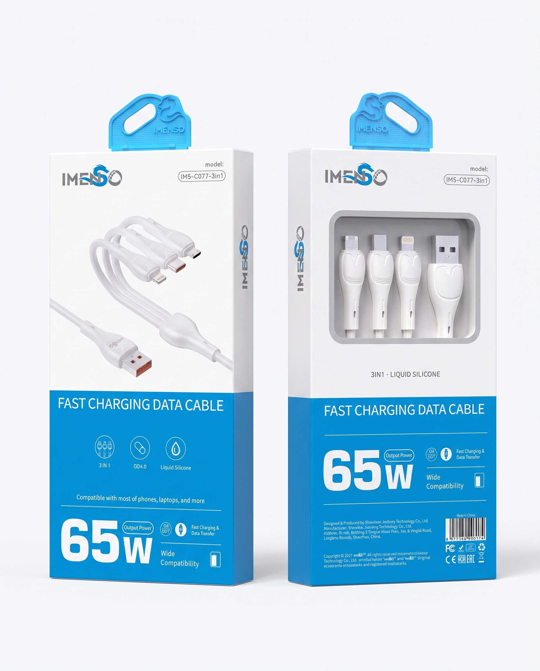 Tezkor Zaryadlash va Ma'lumot Uzatish Kabeli. USB-A to Type-C, Micro USB, Lightning — Imenso — Kabel