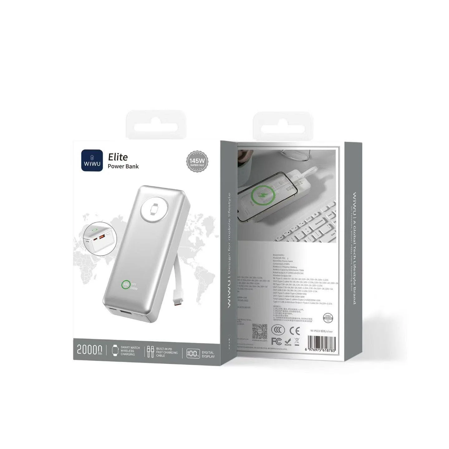 Noutbuk va telefon uchun 145W 20 000 mAh powerbank WiWU ELITE Wi-P023