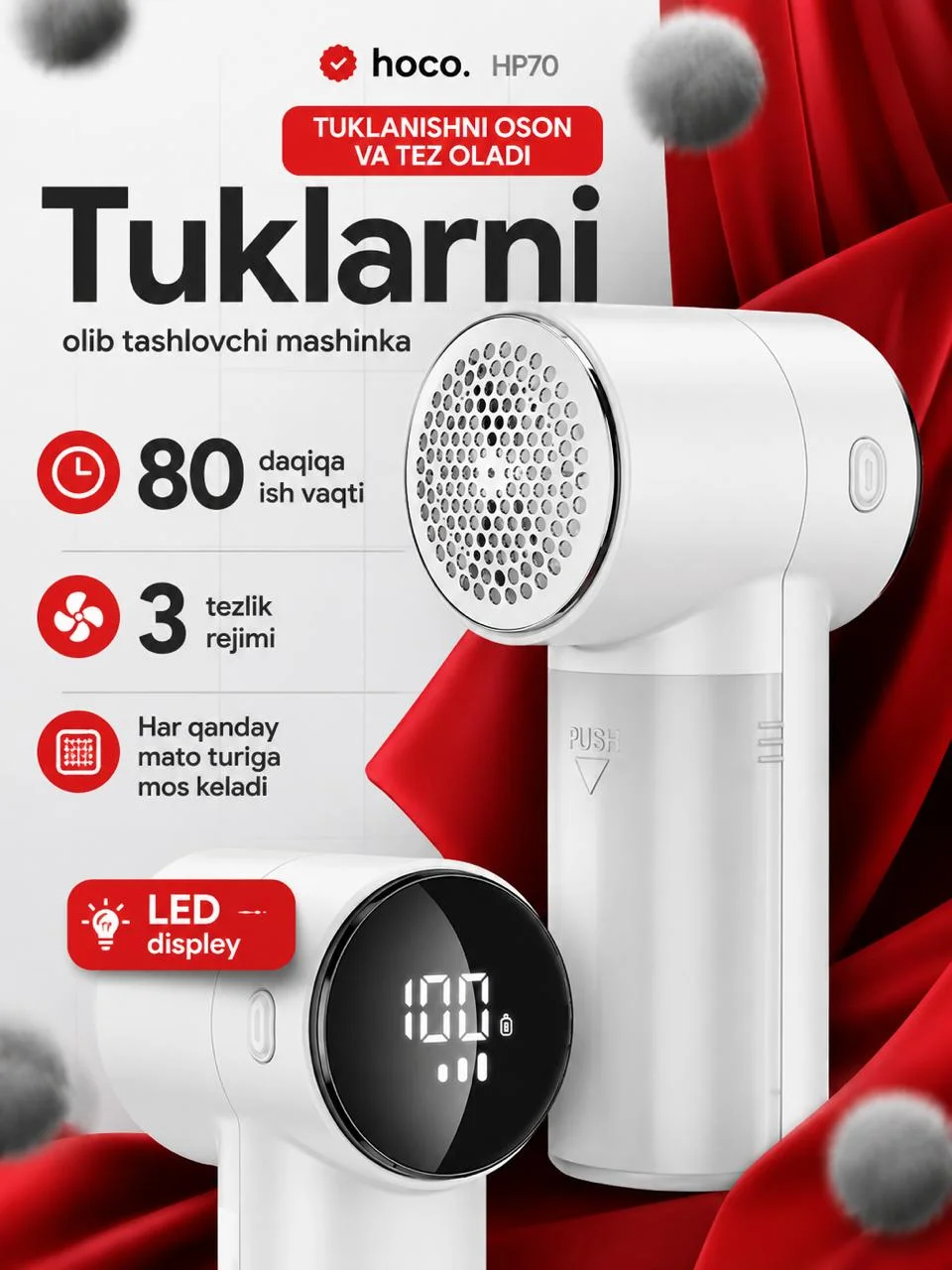 Kiyim tuk tozalagich – LED displeyli lint remover — Hoco
