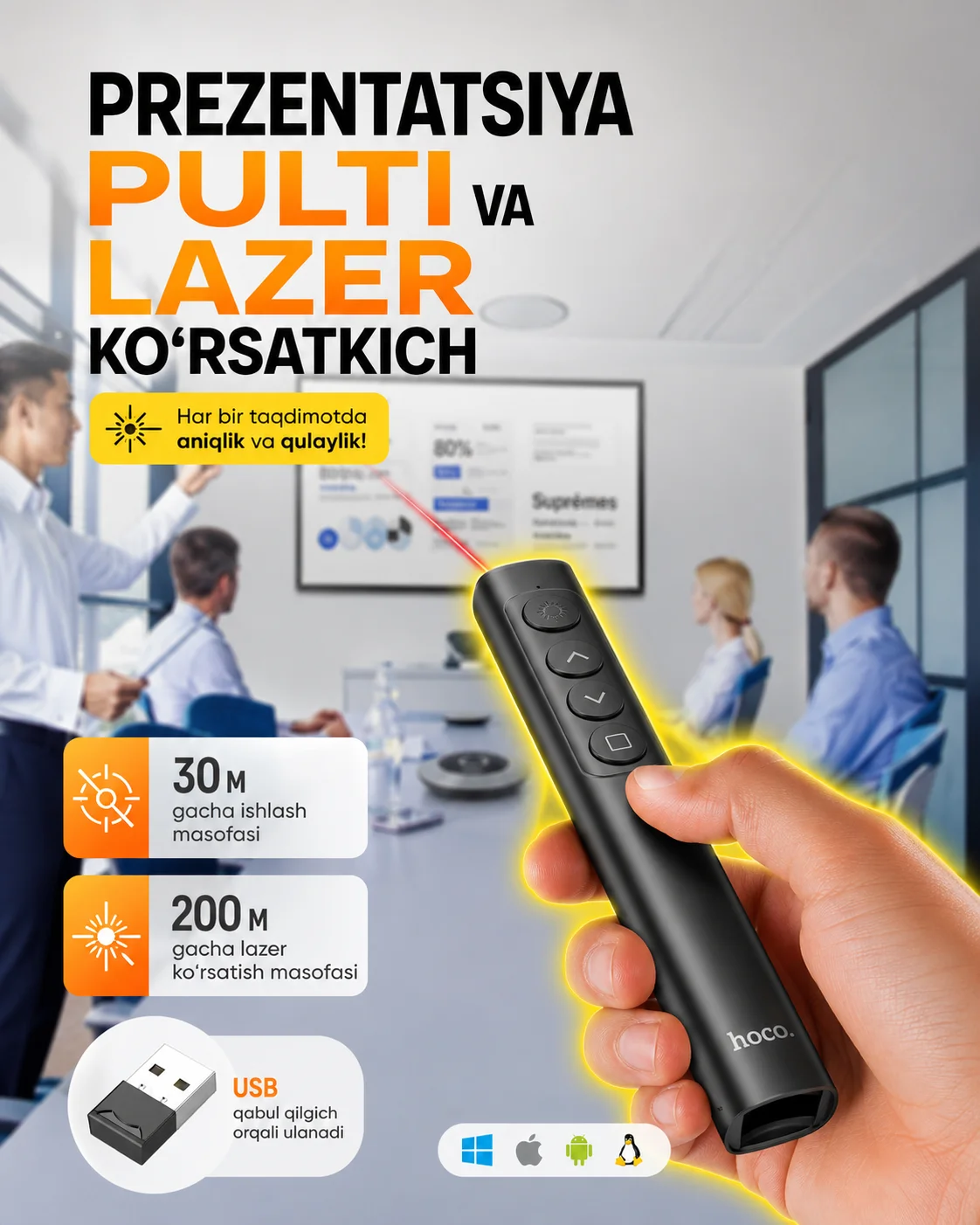 Simsiz Prezentatsiya Pulti va Lazer Ko‘rsatkich — Hoco
