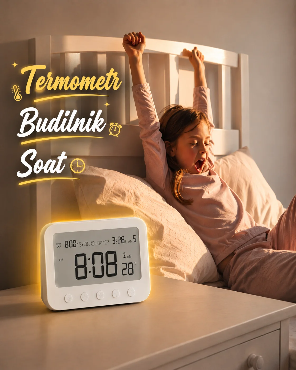 Elektron Budilnik Soat – Harorat, Sana va Katta Stol Soati — Hoco — Powerbank