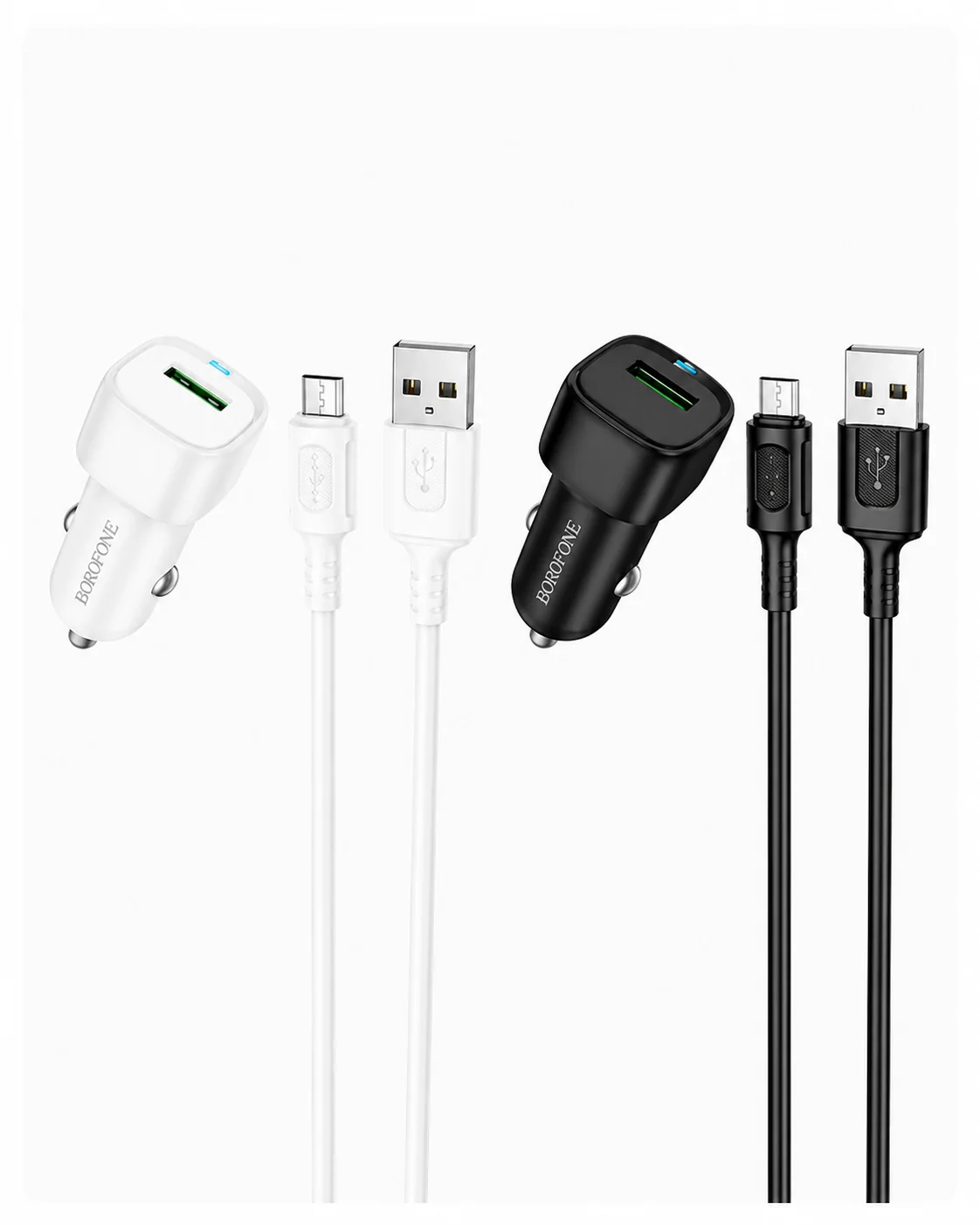 18W tezkor avtomobil zaryadlagichi, USB portli va Micro USB kabelli — BOROFONE BZ34 — 2/2