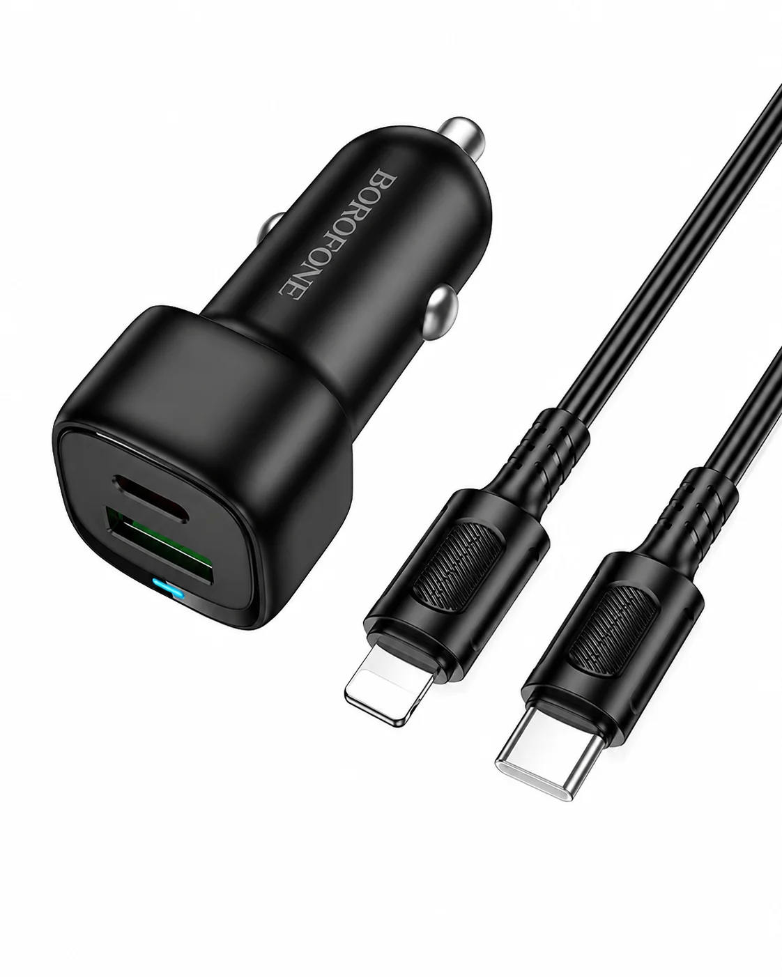60W ikki portli tezkor avtomobil zaryadlagichi, Type-C va Lightning kabelli — BOROFONE BZ31D — 2/2