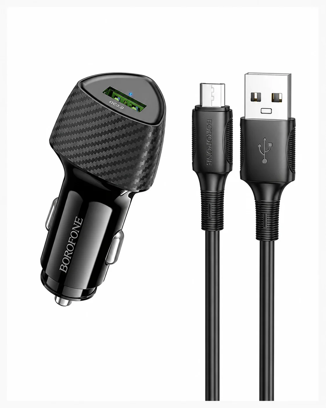18W tezkor avtomobil zaryadlagichi, USB portli va Micro USB kabelli — BOROFONE BZ31 — 2/2