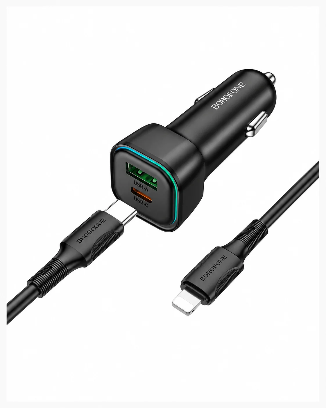 38W tezkor avtomobil zaryadlagichi, USB va Type-C portli, Lightning kabelli — BOROFONE BZ34B — 3/3