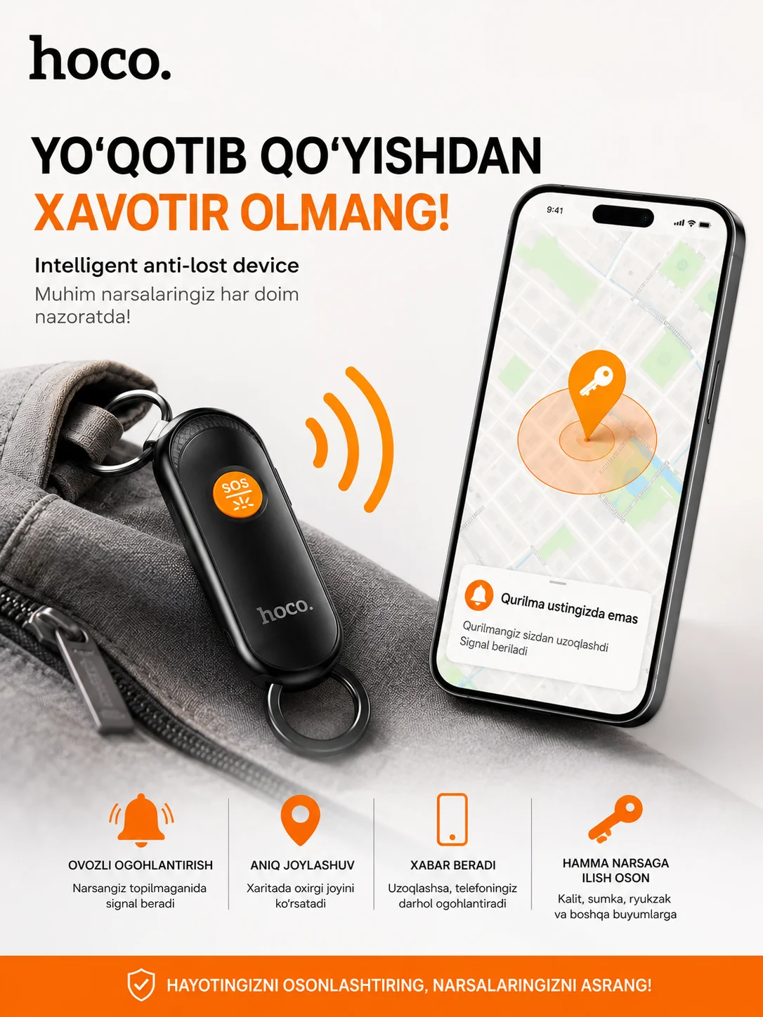 Anti-Lost Smart Tracker — Apple Find My bilan ishlovchi aqlli lokator — Hoco