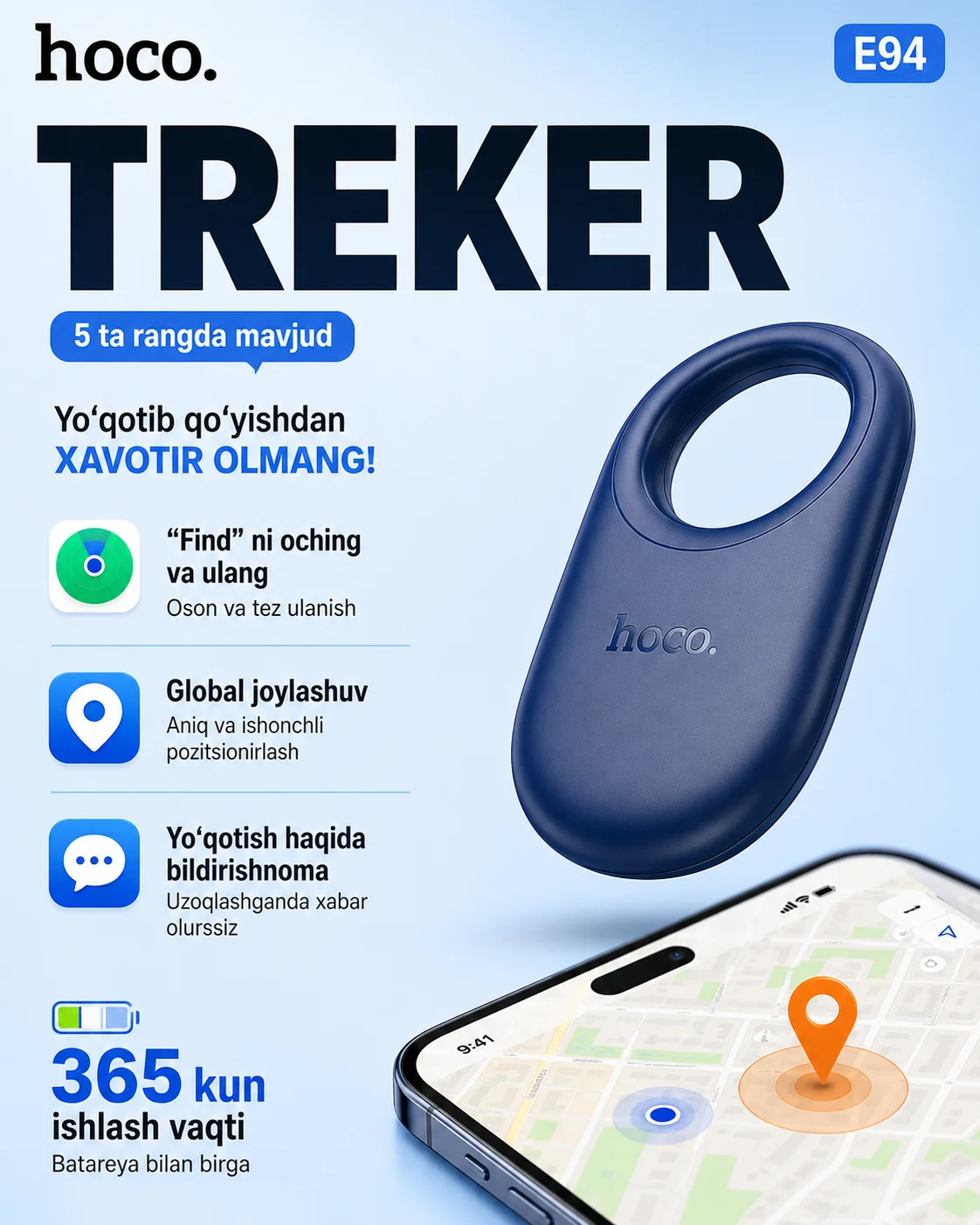 Smart Tracker — Apple Find My bilan ishlovchi aqlli anti-lost lokato — Hoco