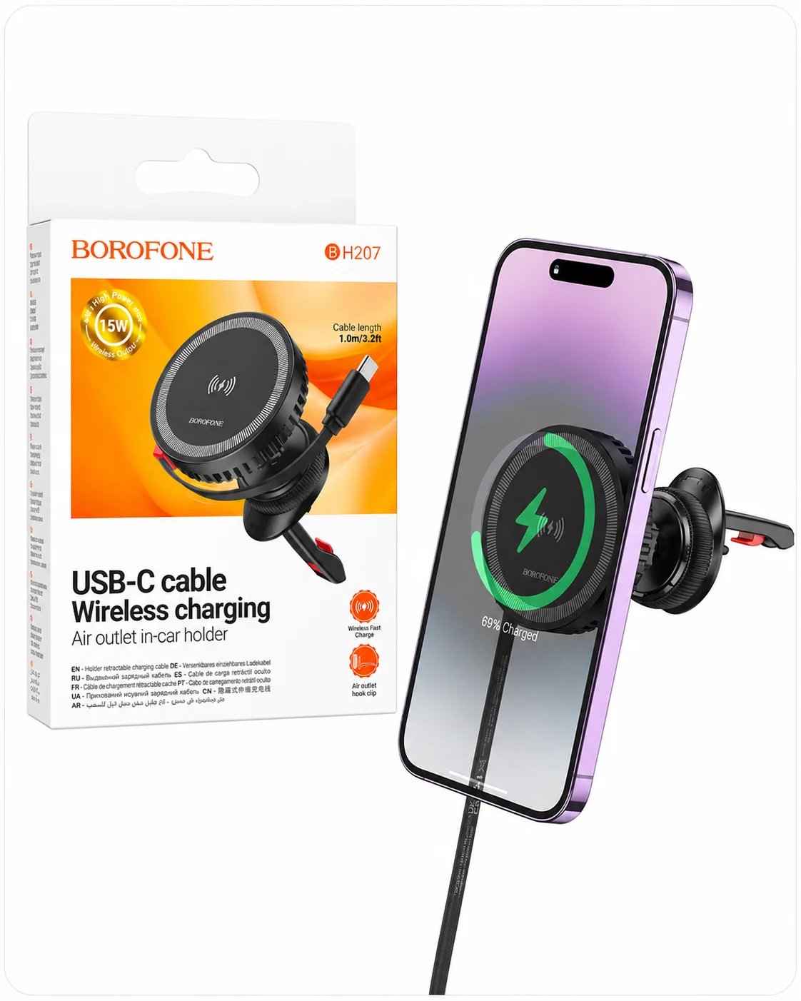15W magnitli avtomobil telefon ushlagichi, simsiz zaryadlovchi — BOROFONE BH207 — 2/2