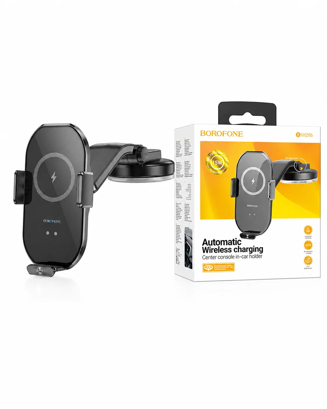 Avtomobil telefon ushlagichi, avtomatik qisqichli simsiz zaryadlovchi — BOROFONE BH206 — 2/2