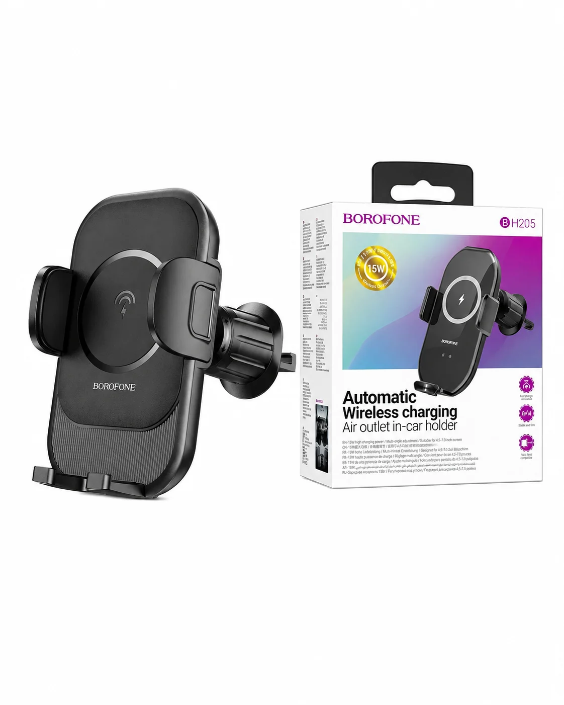 Avtomobil telefon ushlagichi, avtomatik qisqichli simsiz zaryadlovchi — BOROFONE BH206 — 2/2