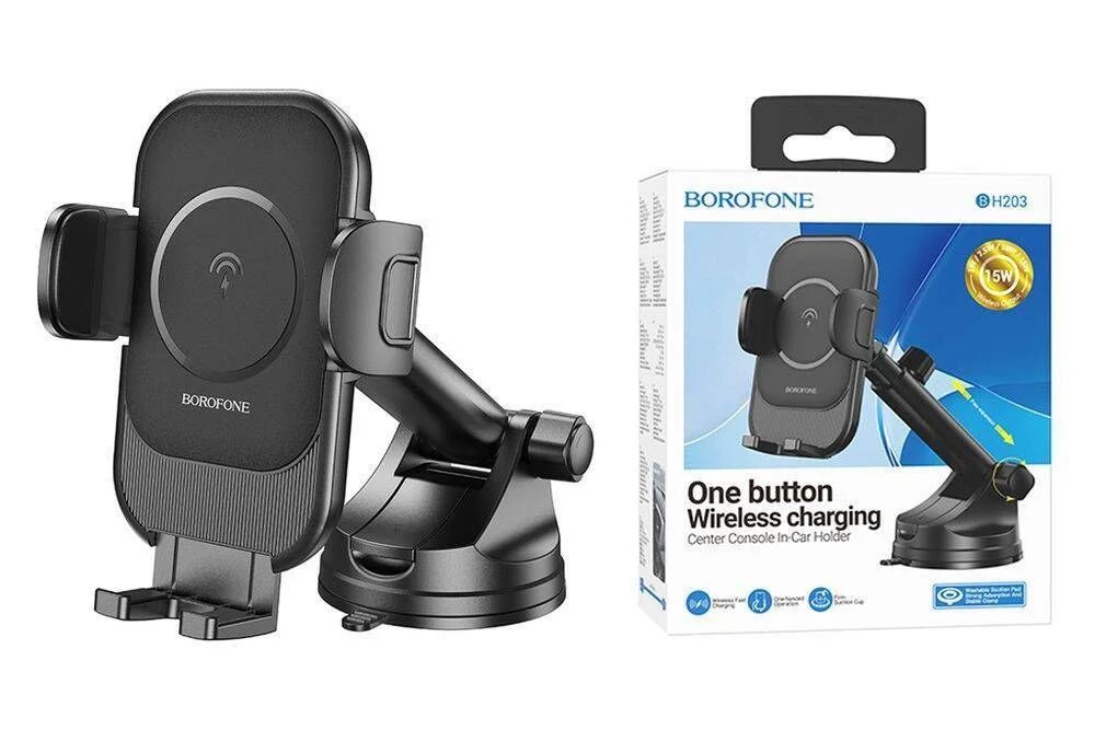 15W simsiz zaryadlovchi avtomobil telefon ushlagichi — BOROFONE BH203 — Telefon Holder