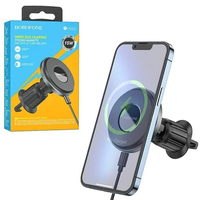MagSafe magnitli avtomobil telefon ushlagichi va simsiz zaryadlovchi — BOROFONE BH202 — Telefon Holder