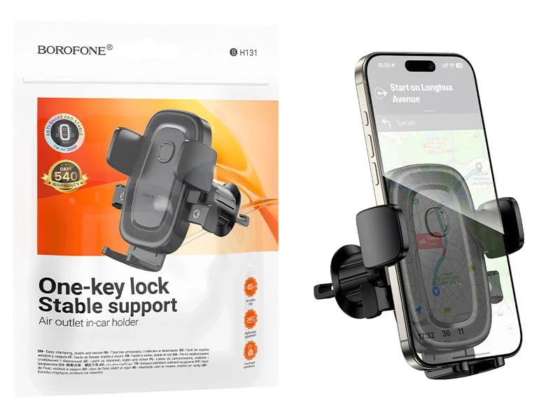 Bir tugmali avtomobil telefon ushlagichi, havo ventilyatsiyasi uchun — BOROFONE BH131 — Telefon Holder