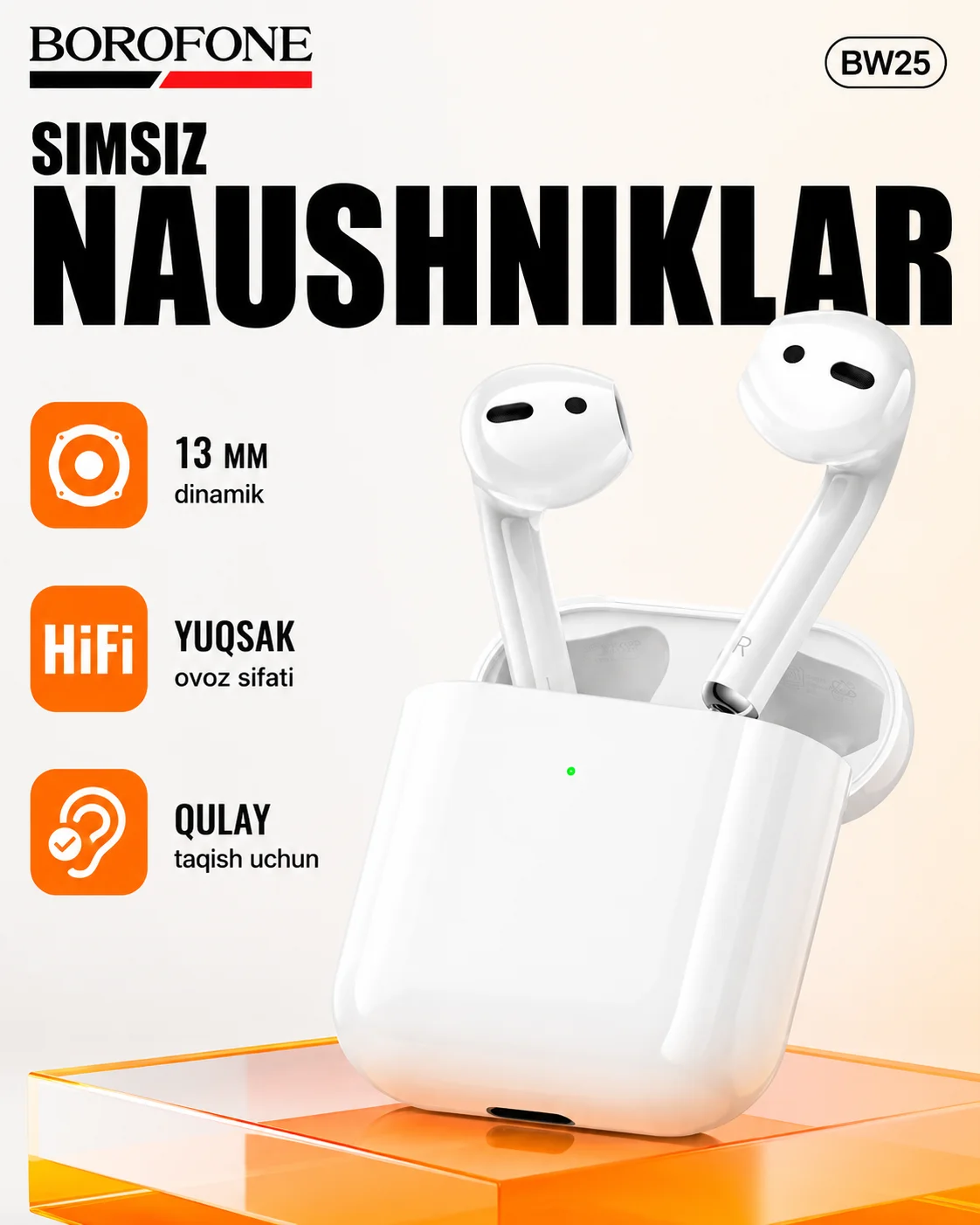 Dinamikli simsiz TWS quloqchin — BOROFONE BW25 Bluetooth 5.1 — AirBuds