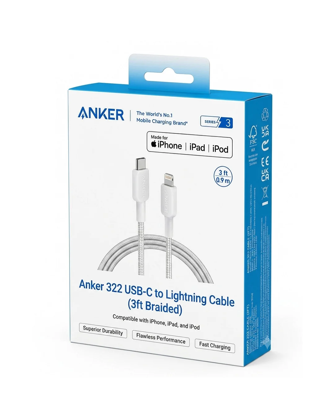 Anker 322 USB-C to Lightning Cable (3ft Braided, MFi Certified) — Anker — Kabel