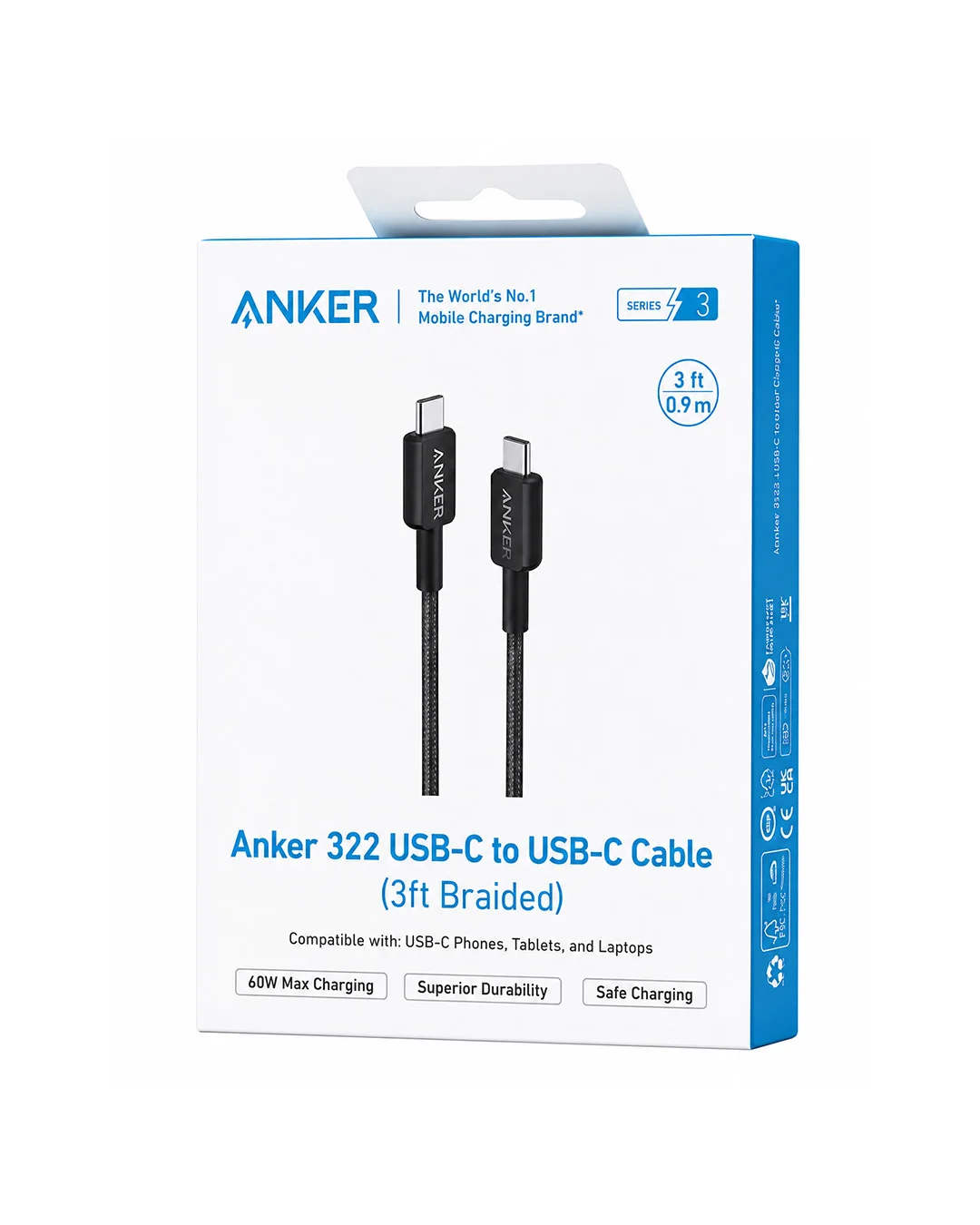 Quvvatlash kabeli - Anker 322 USB-C to USB-C Cable (3ft Braided, 60W) — Anker — Kabel