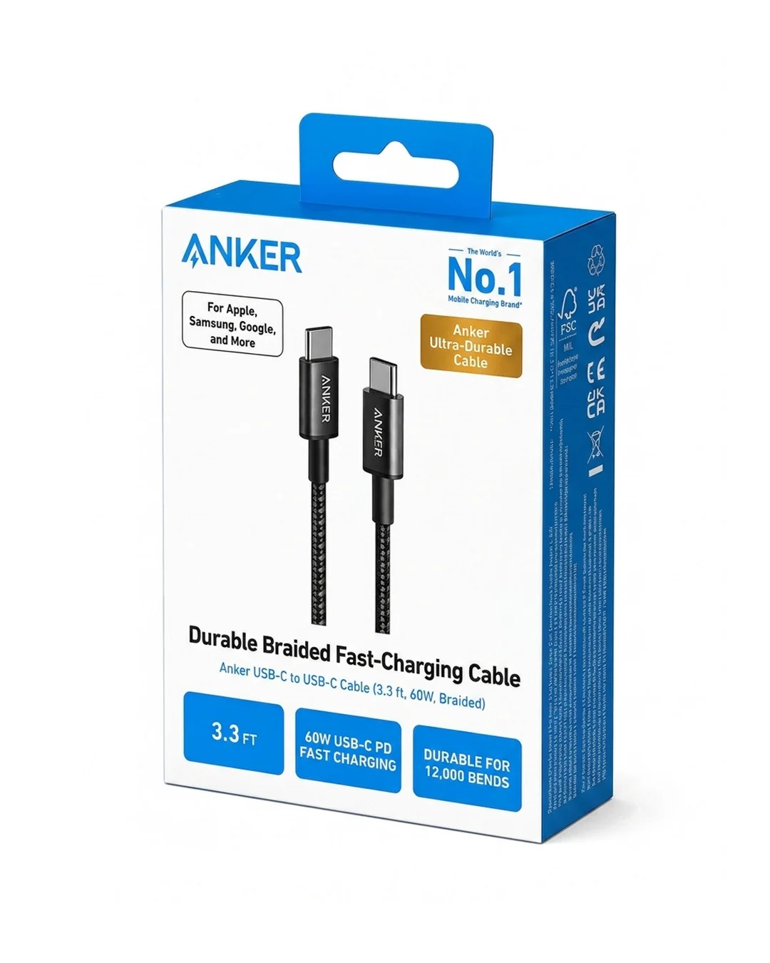 Anker Durable Braided Fast-Charging Cable USB-C to USB-C 60W (3.3 ft / 1 m) — Anker — Kabel