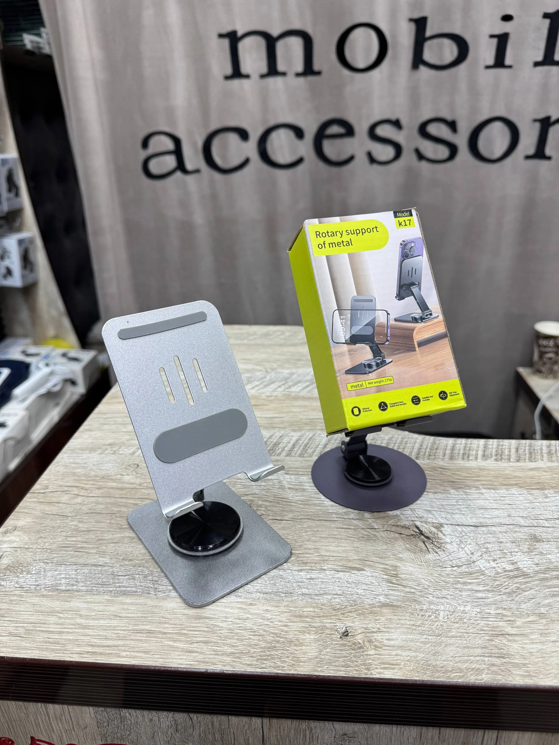 K17 – Metal 360° Aylanuvchi Telefon va Planshet Stendi
