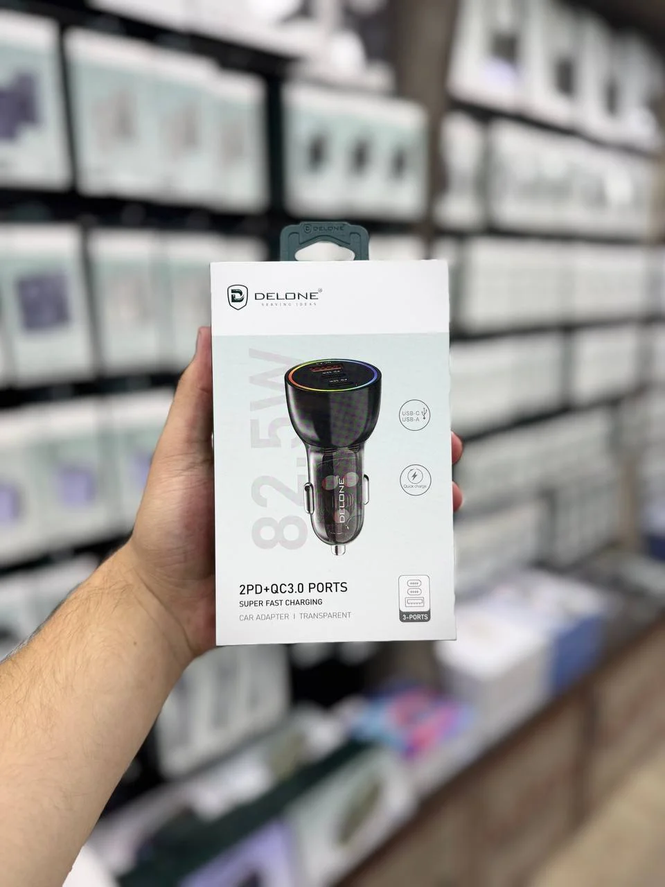 DELONE 82.5W 3-Port Car Charger – 2×PD + QC3.0 Fast Charging Avtomobil Zaryadlagichi