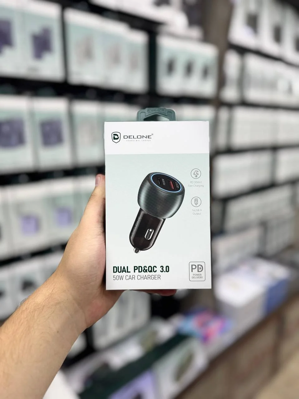 DELONE Dual PD & QC3.0 50W Car Charger – USB-C + USB-A Fast Charging Avtomobil Zaryadlagichi