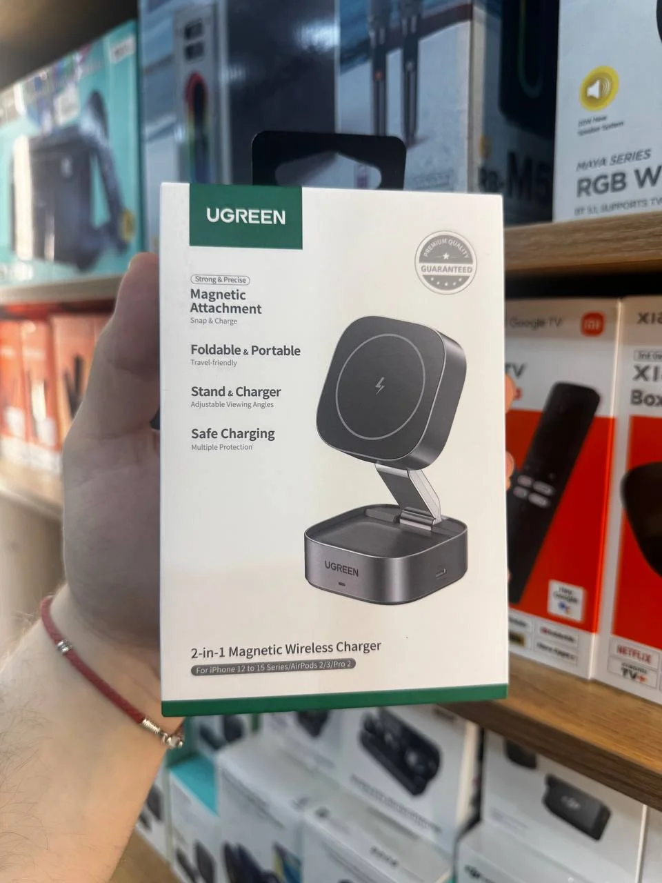 Simsiz zaryadlovchi stend UGREEN 2in1 Magnetic Wireless Charger 15W Gray Metall — Ugreen