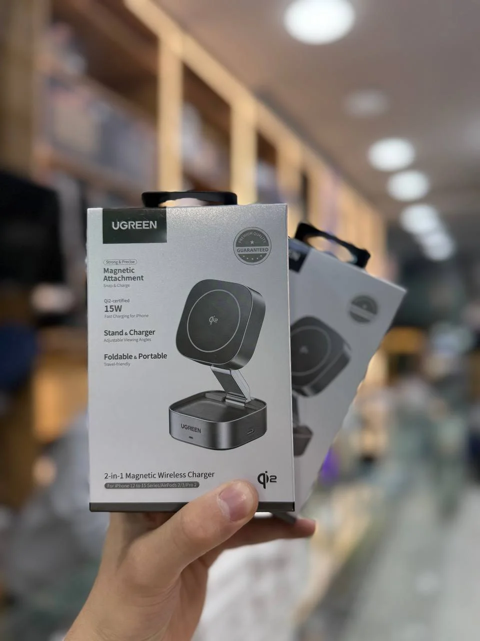 Simsiz zaryadlovchi stend UGREEN Qi2 2in1 15W Silver Metall — Ugreen