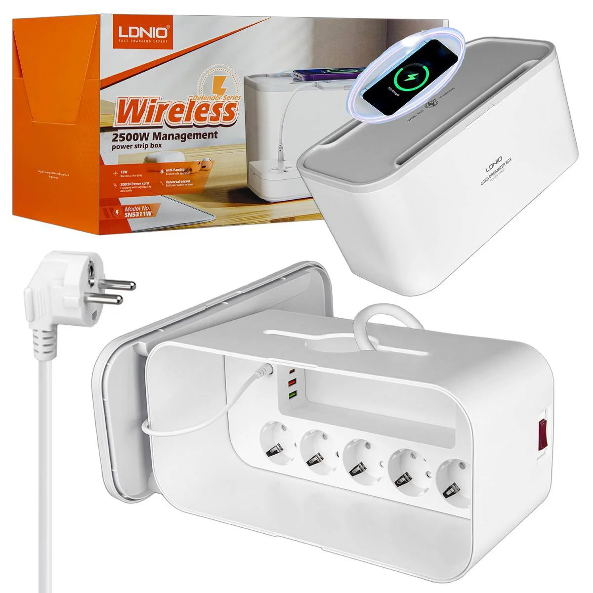 LDNIO Cord Organizer Box Power Strip — Yashirin boksli smart tarmoq filtri (Model: SN5311W)
