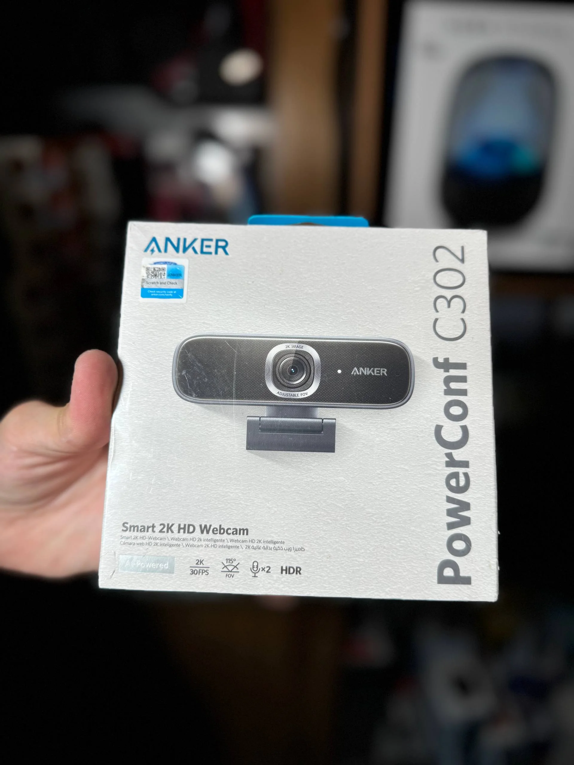 Web-kamera Anker PowerConf C302 — 2K QHD kamera, AI fokus, mikrofonli USB-C webcam, Zoom va online darslar uchun kamera — Anker