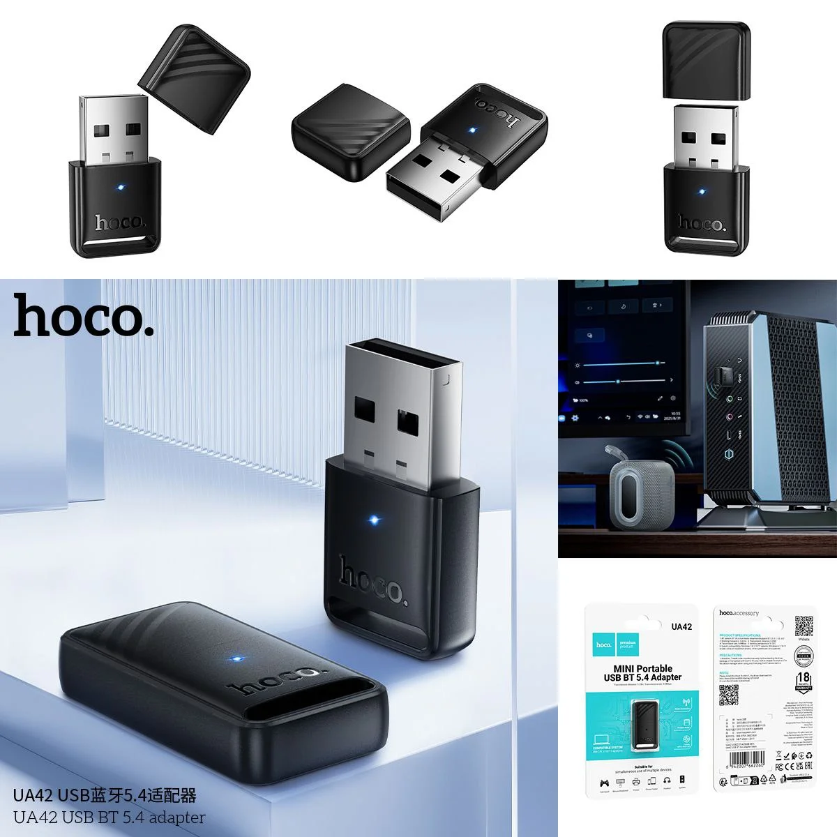 Bluetooth adapter HOCO UA42 USB 5.4 — kompyuter va noutbuk uchun — Hoco