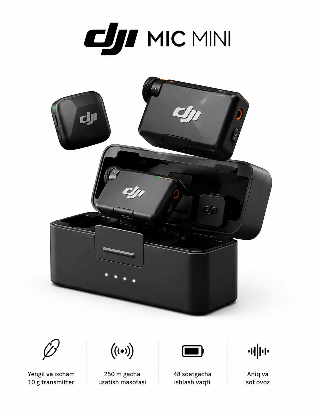 Simsiz mikrofon tizimi DJI Mic Mini seriyasi (Global Versiya) — 2 psc mic