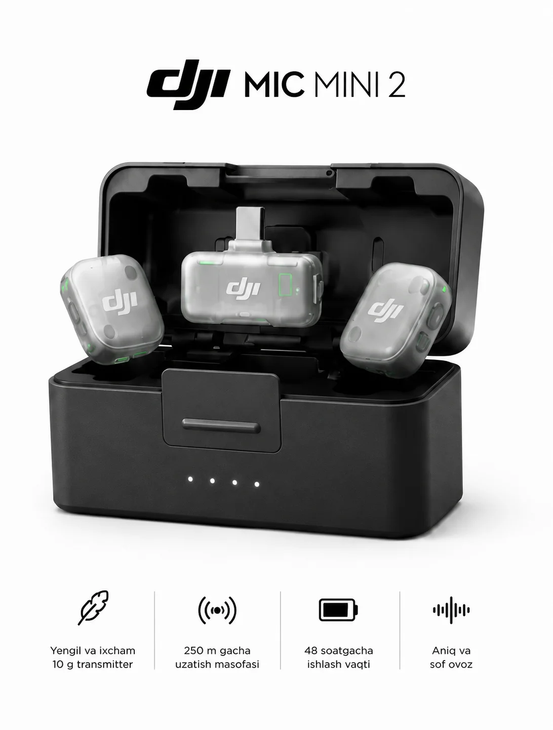 Simsiz mikrofon tizimi DJI Mic Mini seriyasi (Global Versiya) — 2 psc mic 2