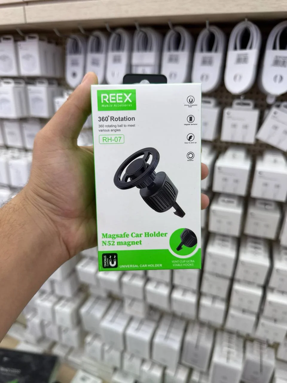 Avtomobil Telefon Ushlagichi REEX RH-07 MagSafe, N52 Magnit, 360° Aylanuvchi, Havo Panjarasi uchun — Reex