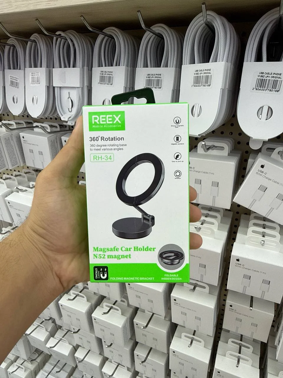 Avtomobil Telefon Ushlagichi REEX RH-34 MagSafe, N52 Magnit, 360° Aylanuvchi, Buklanadigan Dizayn — Reex