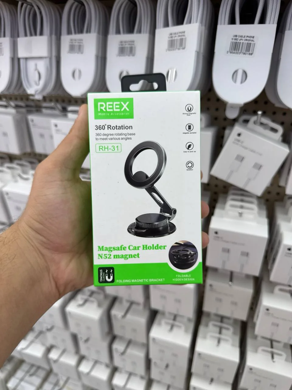 Avtomobil Telefon Ushlagichi REEX RH-31 MagSafe, N52 Magnit, 360° Aylanuvchi, Buklanadigan Dizayn — Reex