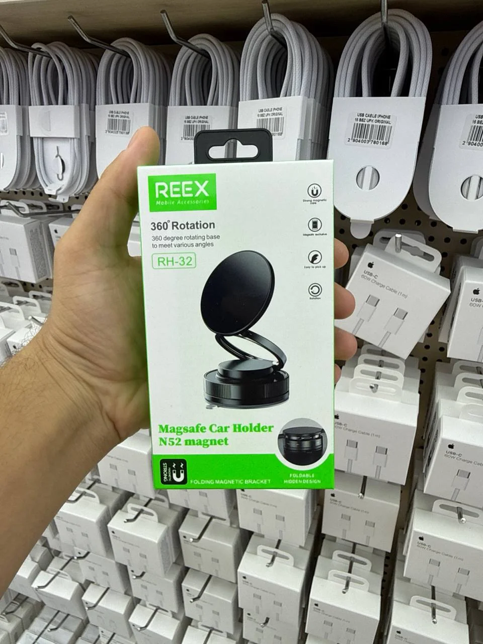 Avtomobil Telefon Ushlagichi REEX RH-32 MagSafe, N52 Magnit, 360° Aylanuvchi, Buklanadigan Dizayn — Reex