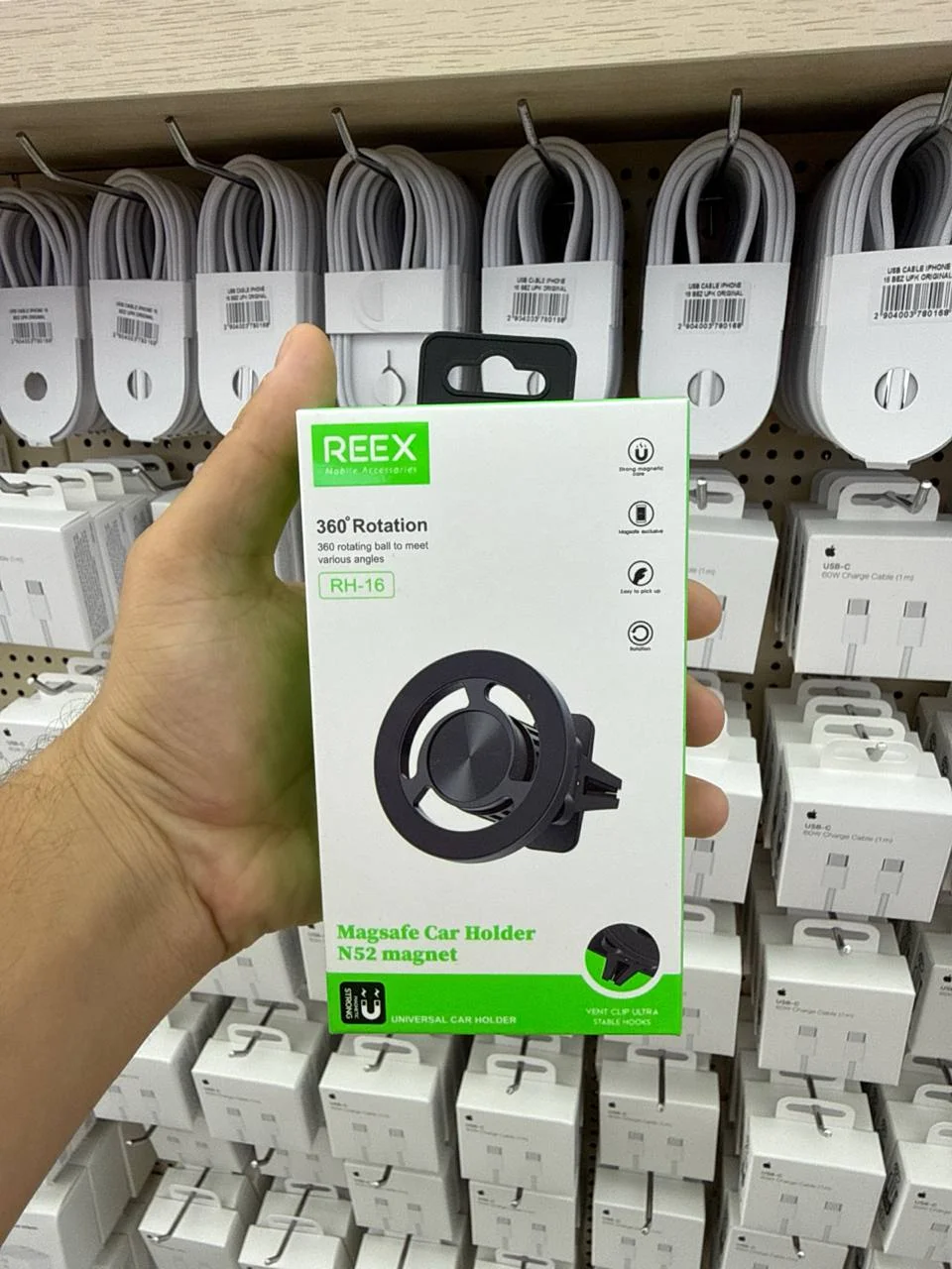 Avtomobil Telefon Ushlagichi REEX RH-16 MagSafe, N52 Magnit, 360° Aylanuvchi, Havo Panjarasi uchun — Reex