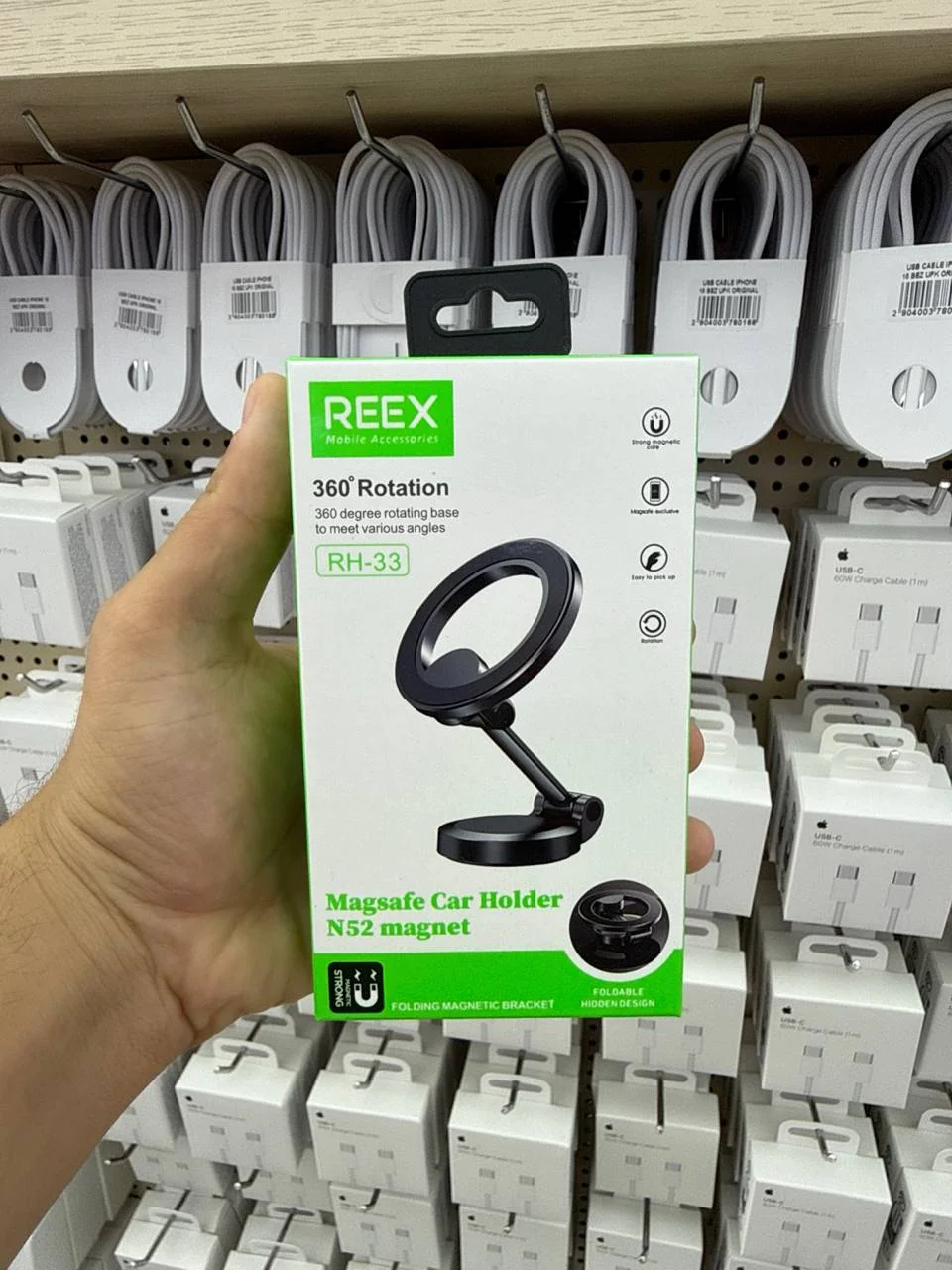 Avtomobil Telefon Ushlagichi REEX RH-33 MagSafe, N52 Magnit, 360° Aylanuvchi, Buklanadigan Dizayn — Reex