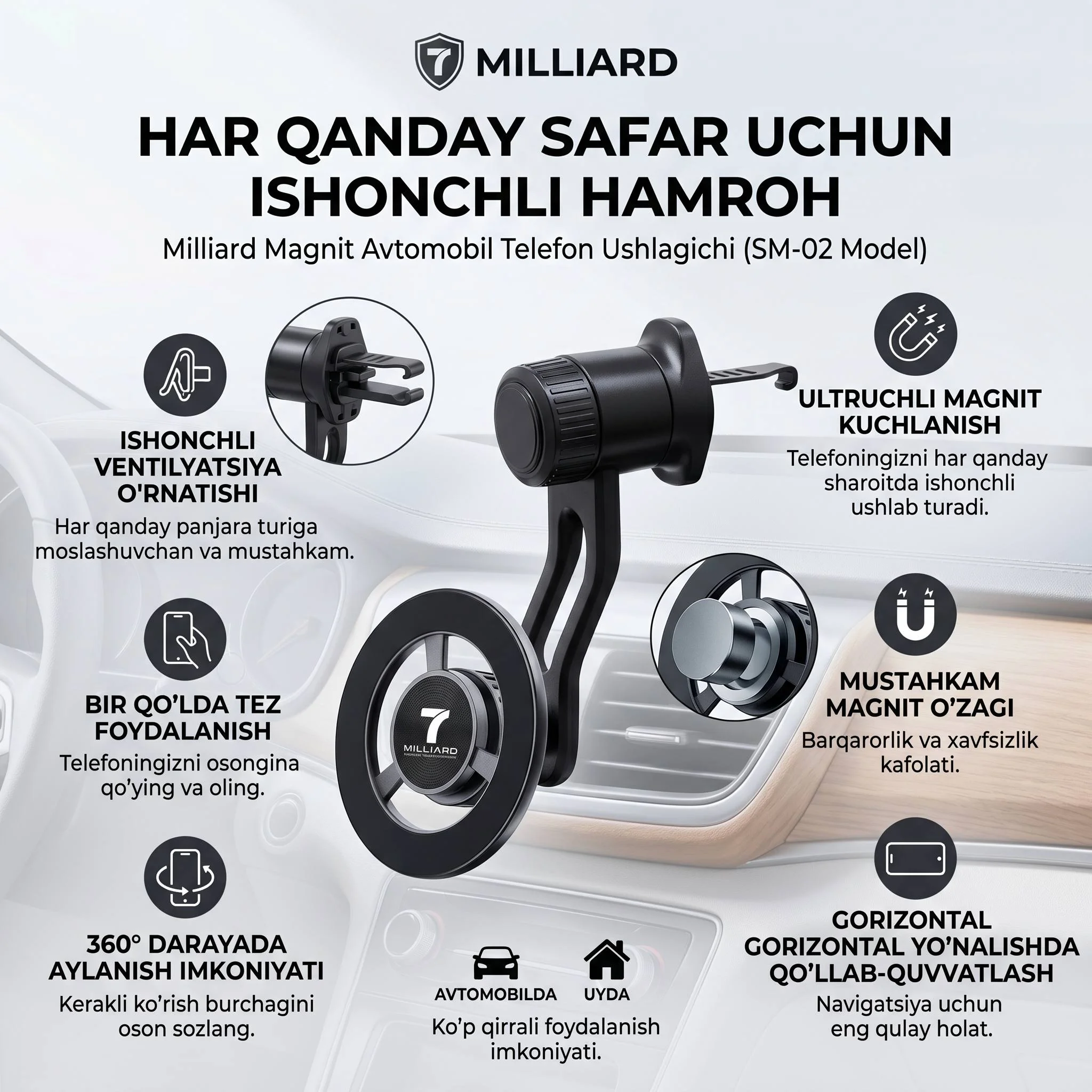 7 Milliard SM-02 – Premium Avtomobil Telefon Ushlagichi — 7 MILLIARD