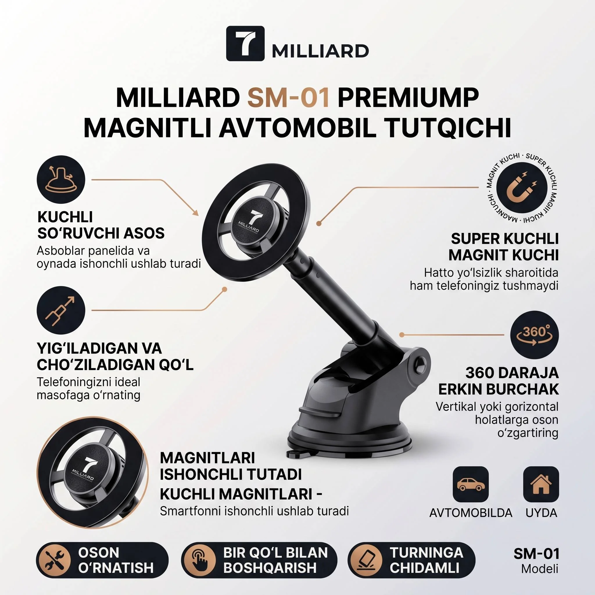 7 Milliard SM-01 – Magnitli Avtomobil Telefon Ushlagichi — 7 MILLIARD