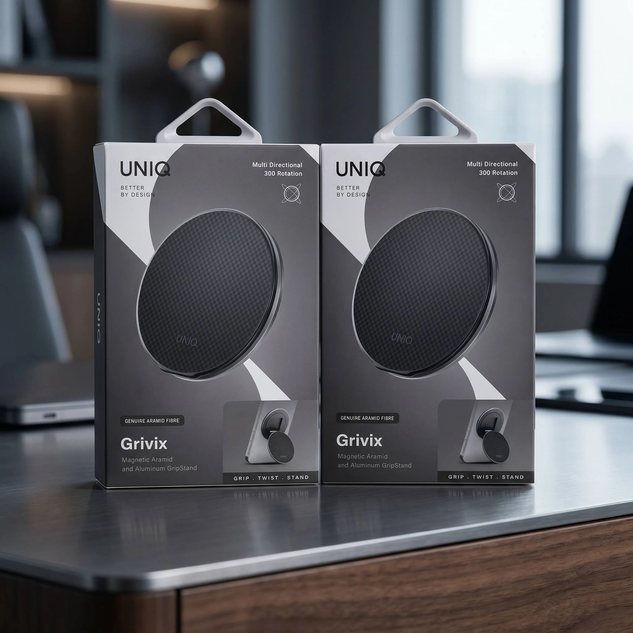 UNIQ Grivix Aramid Grip-Stand MagSafe Magnitli Telefon Halqasi va Stendi (300° Aylanuvchi) — Uniq