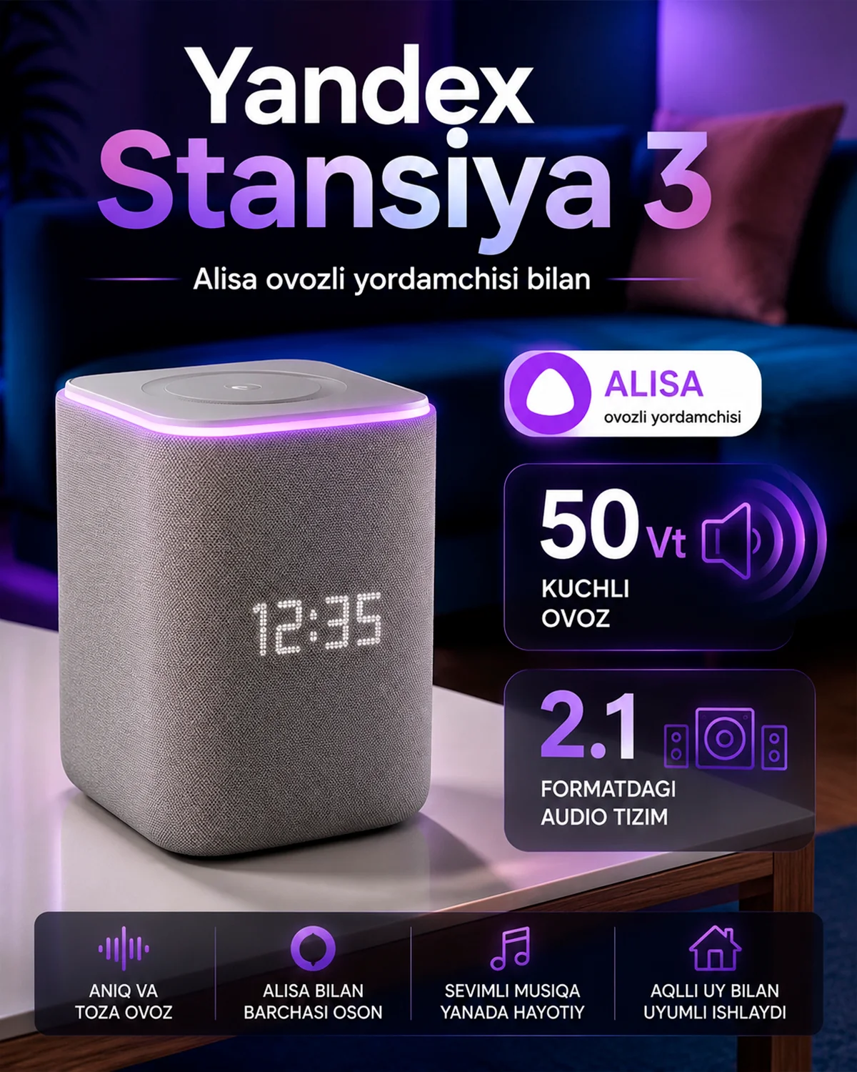 Yandex Stansiya 3 (Яндекс Станция 3) — O‘rnatilgan AI assistentli aqlli kolonka — 2/5
