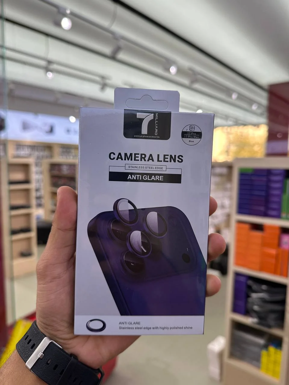 Kamera Linzasi Himoya Oynasi 7 Milliard Ultra Slim 17 Pro Max uchun, Temperli Shisha, Chizilishga Chidamli — Blue