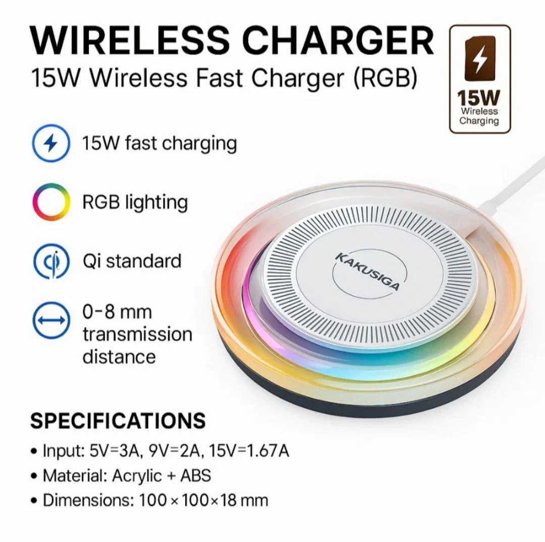 Simsiz zaryadlagich KAKUSIGA KSC-1364 JINHAN 15W RGB — Kakusiga