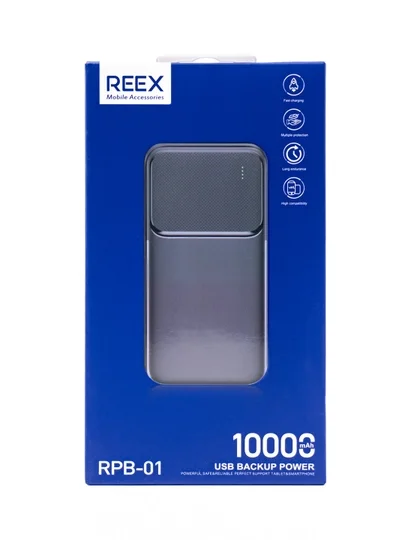 Powerbank REEX RPB-01 10000 mAh, Tezkor Quvvatlash, LED Indikator, Ixcham Dizayn — Reex