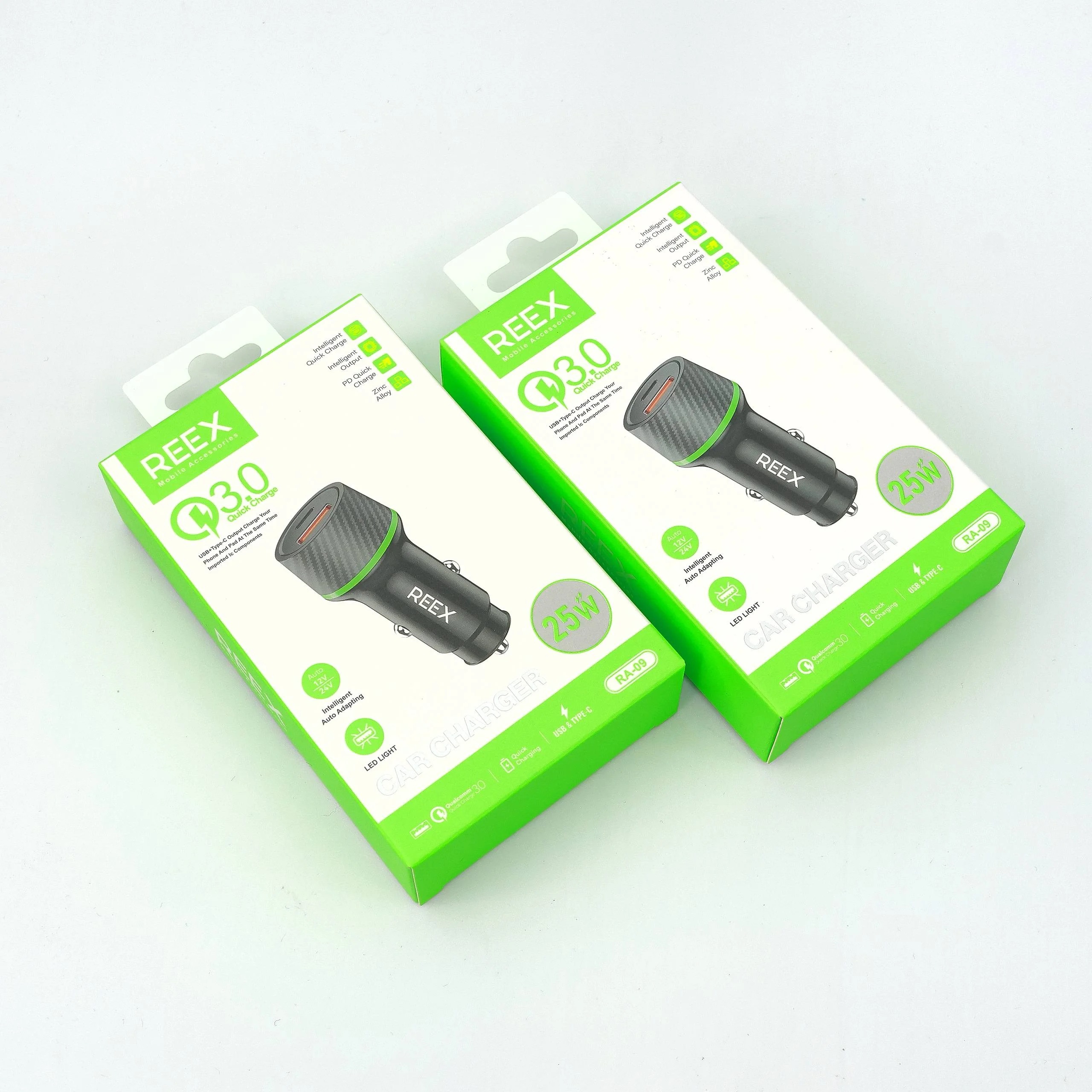 Avtomobil zaryadlagichi REEX RA-09 QC3.0 25W (karbon dizayn) — Reex