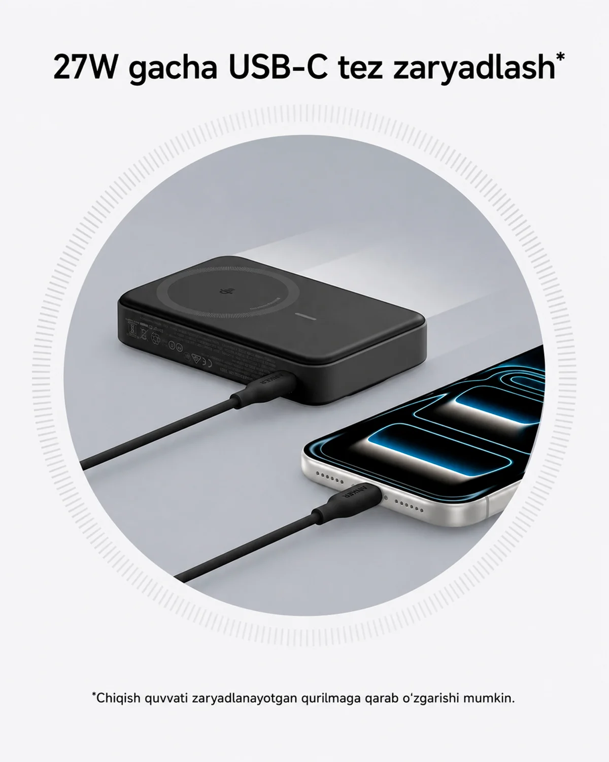 Powerbank Anker MagGo A1654 10000mAh Qi2 15W simsiz tashqi batareya — 4/5