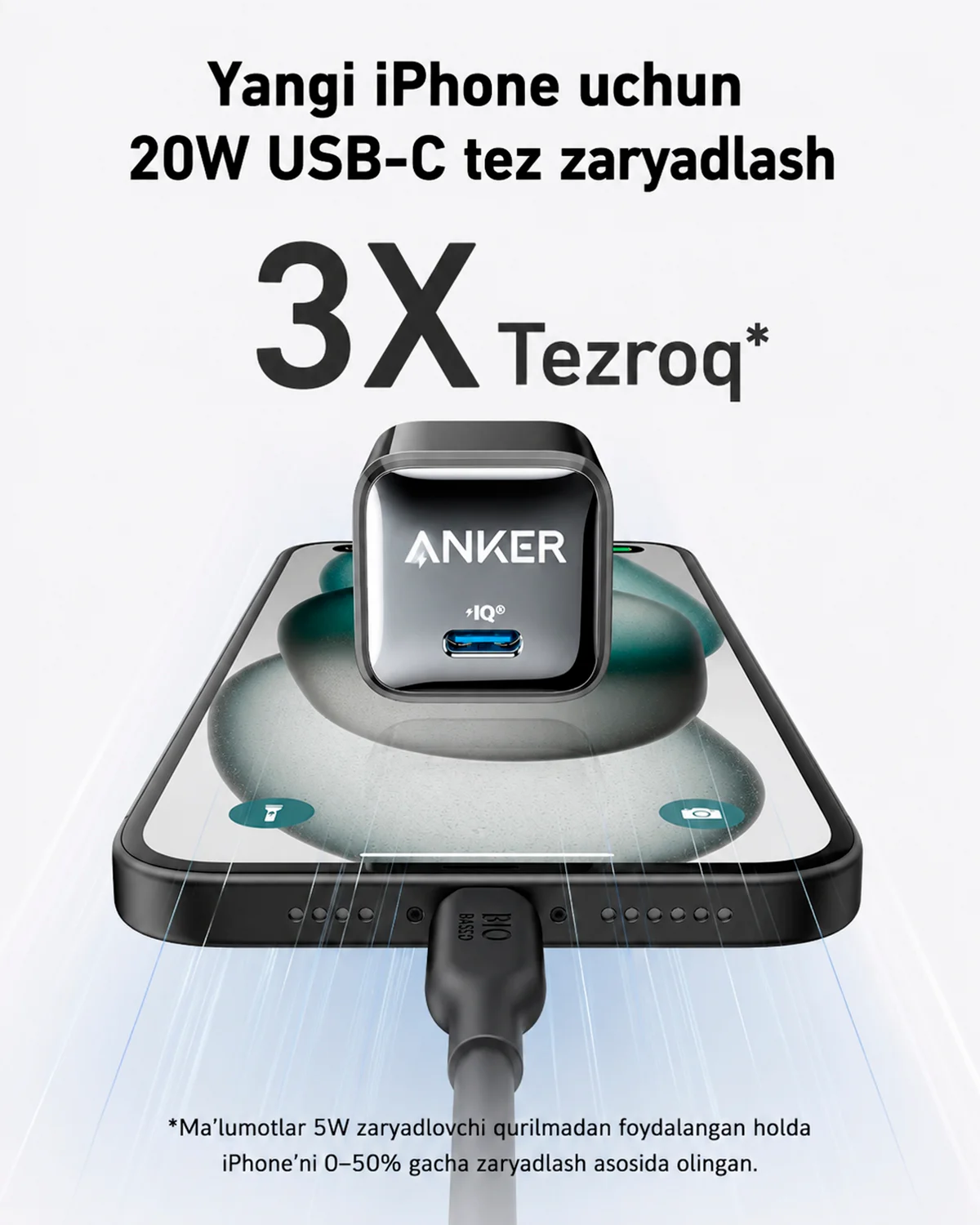 Zaryadlovchi Anker Zolo 20W PD 3.0 USB-C tez quvvatlovchi adapter — 3/6