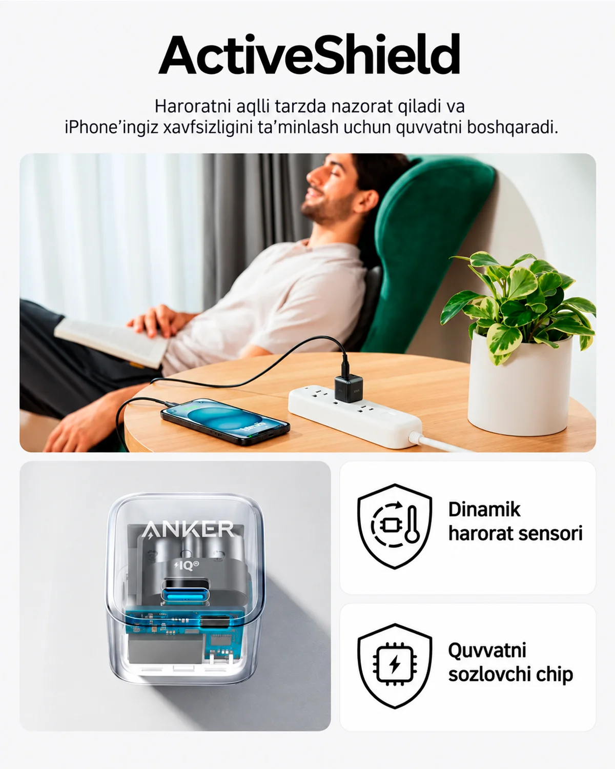Zaryadlovchi Anker Zolo 20W PD 3.0 USB-C tez quvvatlovchi adapter — 5/6