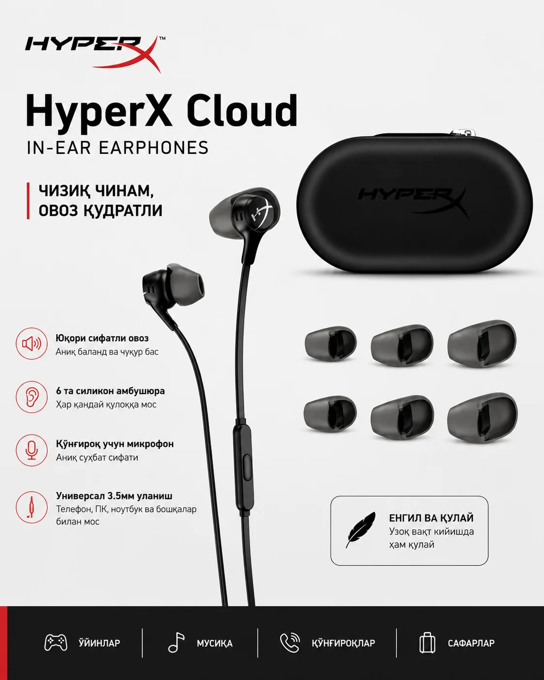 Geymerlar uchun simli quloqchin HyperX Cloud Earbuds II (3.5mm) — 10/10