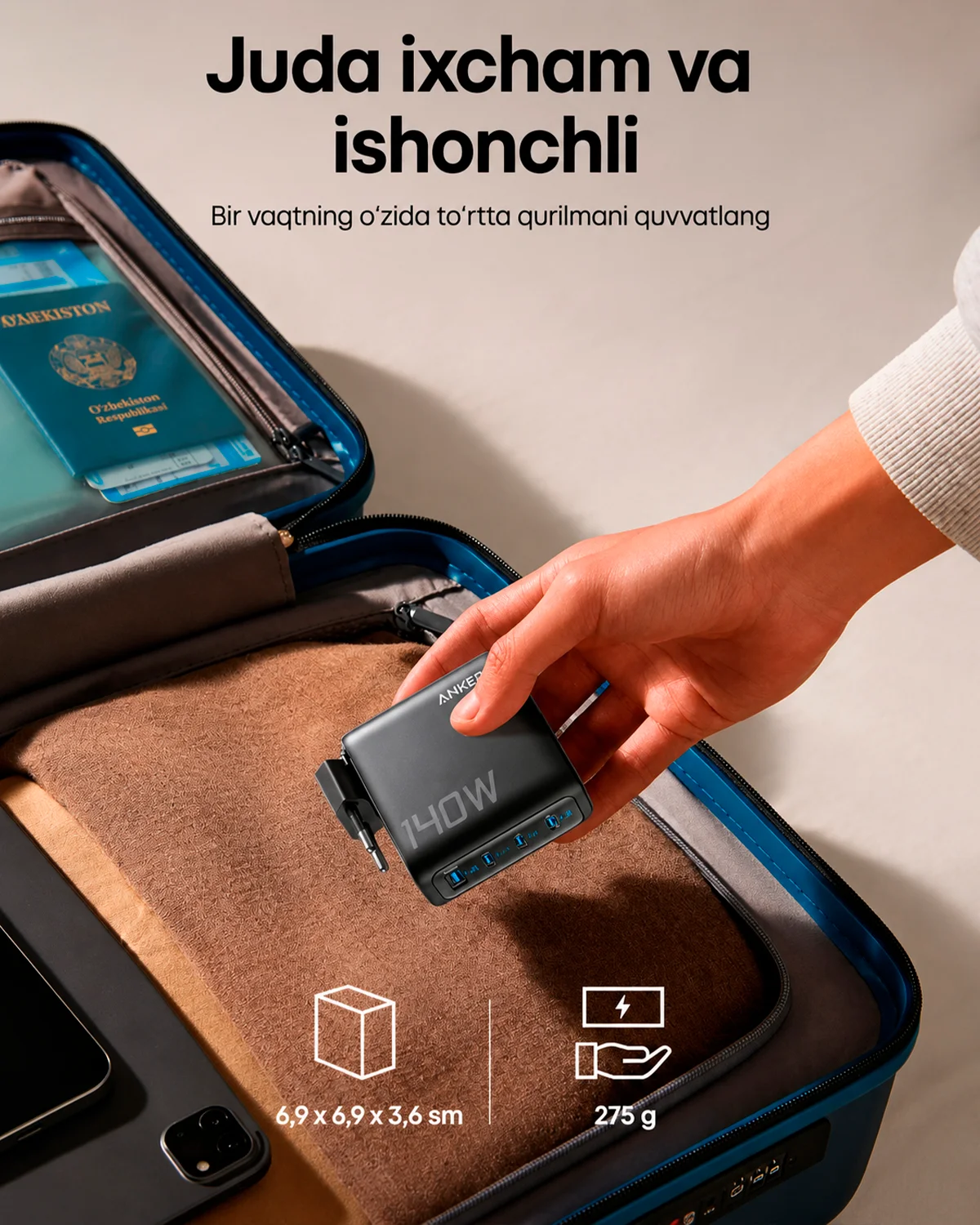 Yuqori quvvatli universal zaryadlovchi qurilma Anker 140W Wall Charger — 6/6